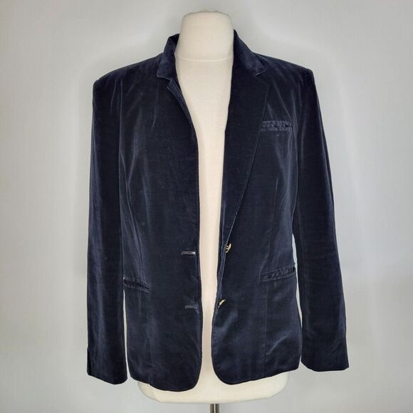 Vintage COLLECTIONS Black Velvet Blazer Jacket Size 16 Cotton Japan 2 Button - Picture 4 of 8